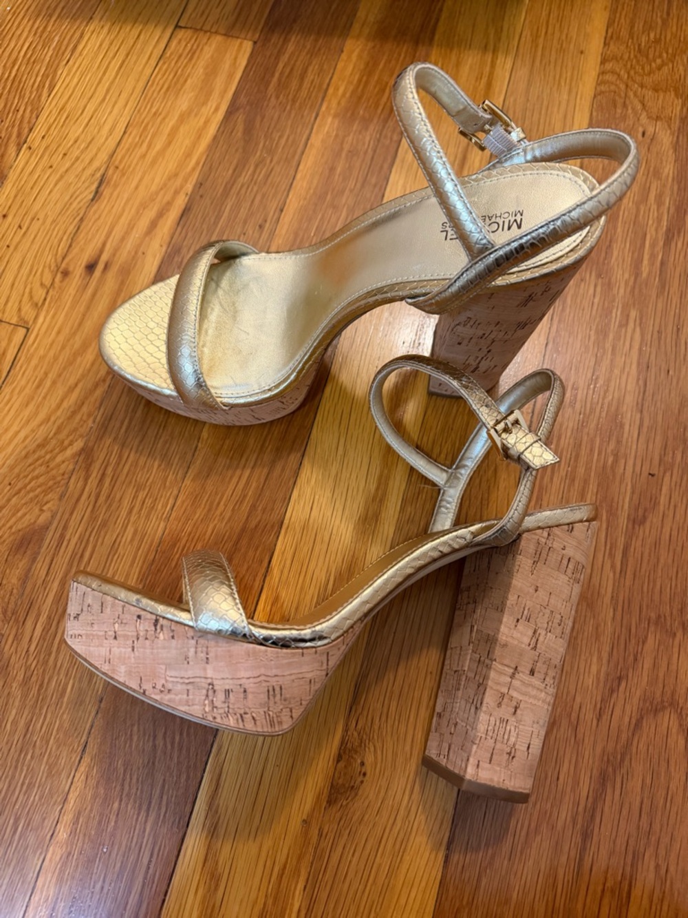 Michael Kors Metallic Gold Cork Platform Sandals